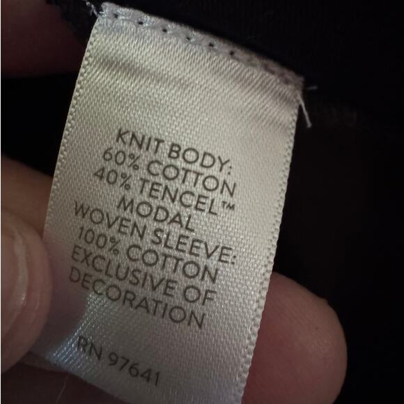 J.Jill Black Puff Sleeve Top White Stitching Bohemian Cottagecore XS - Picture 7 of 7